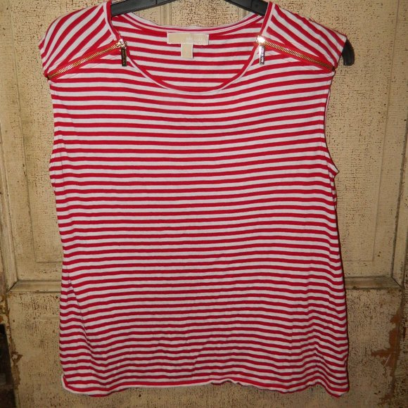 Michael Kors Red and White Sleeveless Top L  (DD-41) - Picture 1 of 4